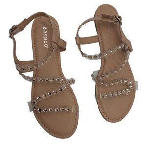 BAMBOO Tan Studded Sparkle Sandals Open-Toe Design